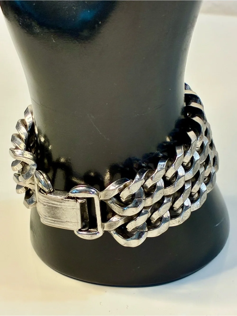 VTG Marino Silver-Tone Double Cuban Link Chain Bracelet Chunky Timeless